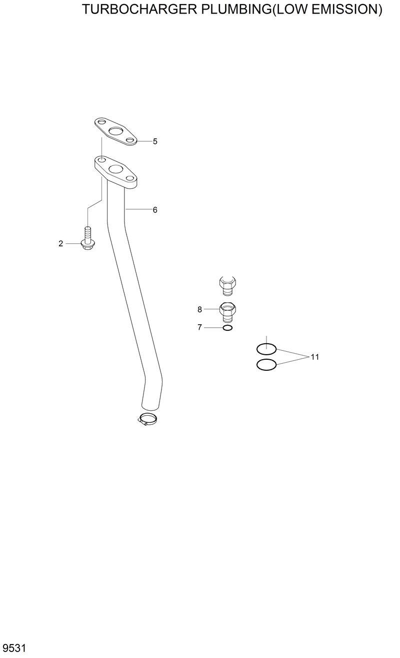Схема запчастей Hyundai R200W2 - TURBOCHARGER PLUMBING(LOW EMISSION) 