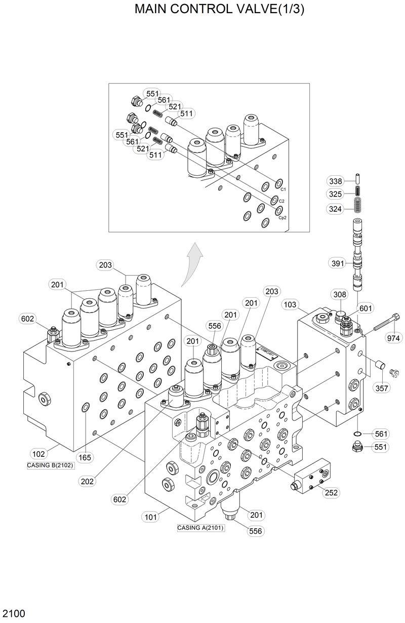 Схема запчастей Hyundai 33HDLL - MAIN CONTROL VALVE(1/3) 