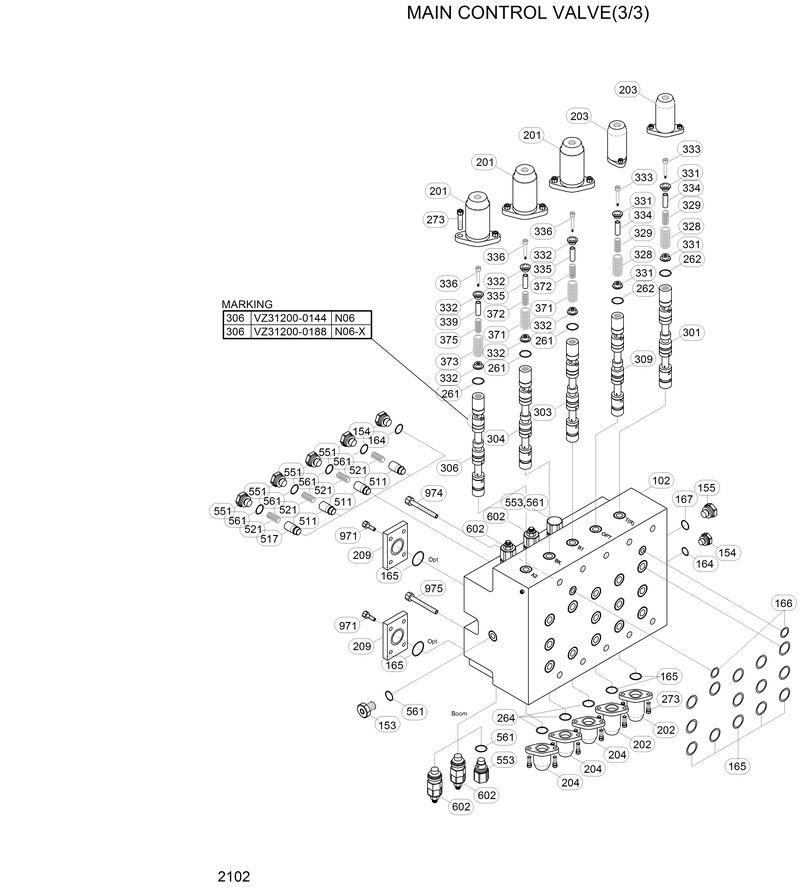 Схема запчастей Hyundai 33HDLL - MAIN CONTROL VALVE(3/3) 