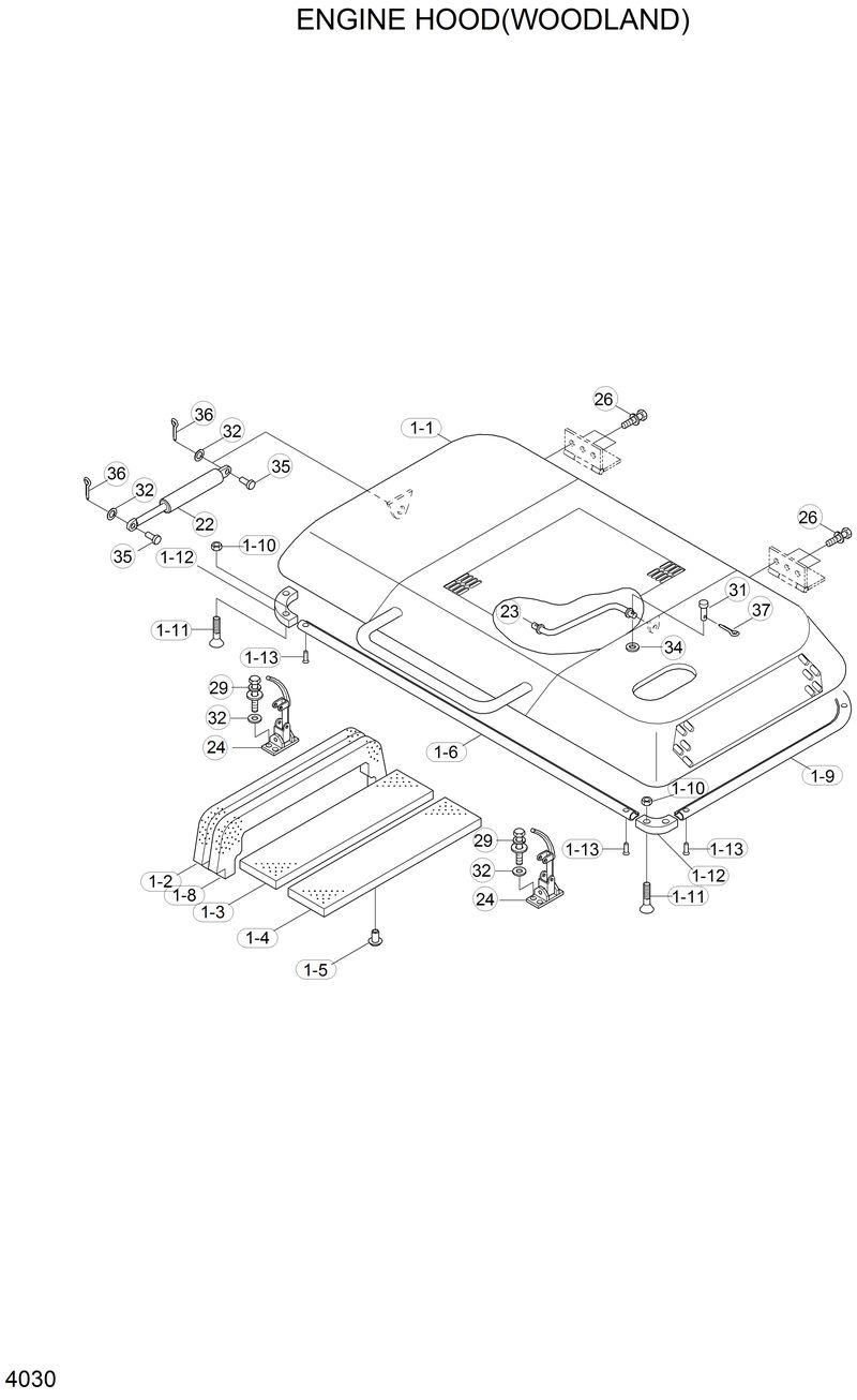 Схема запчастей Hyundai 33HDLL - ENGINE HOOD(WOODLAND) 