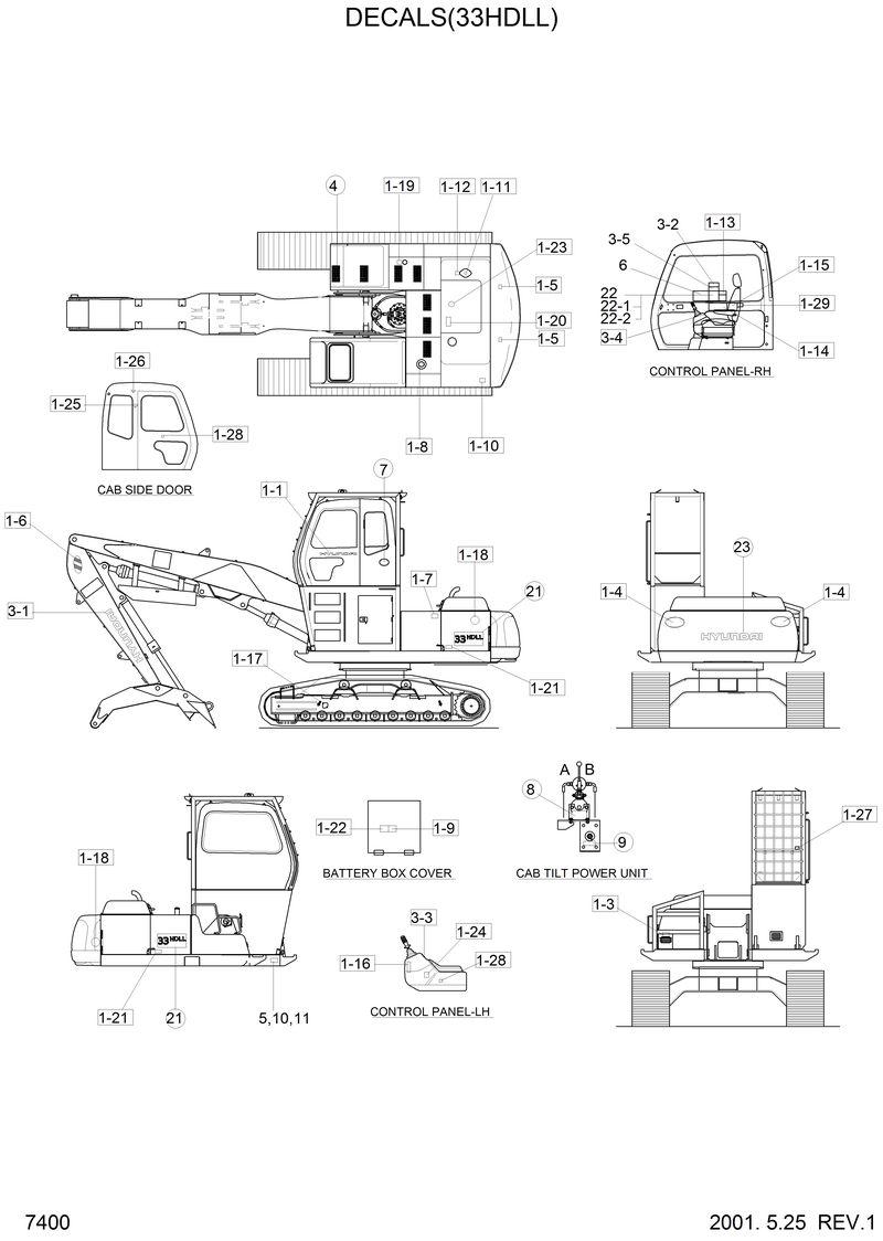 Схема запчастей Hyundai 33HDLL - DECALS(33HDLL) 