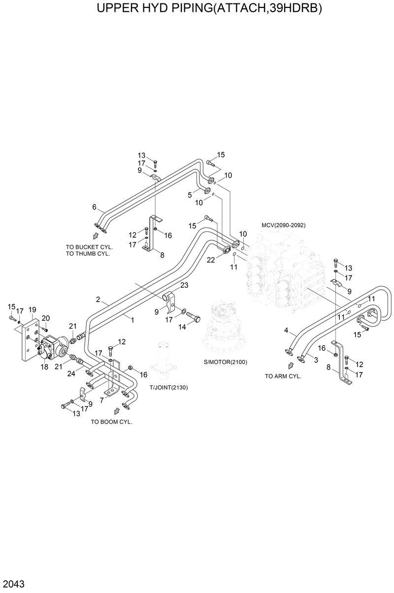 Схема запчастей Hyundai 42HDLL - UPPER HYD PIPING(ATTACH,39HDRB) 