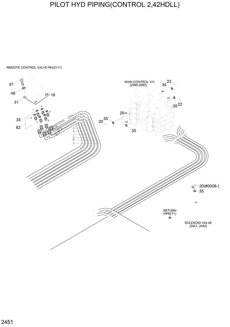Схема запчастей Hyundai 42HDLL - PILOT HYD PIPING(CONTROL 2,42HDLL) 