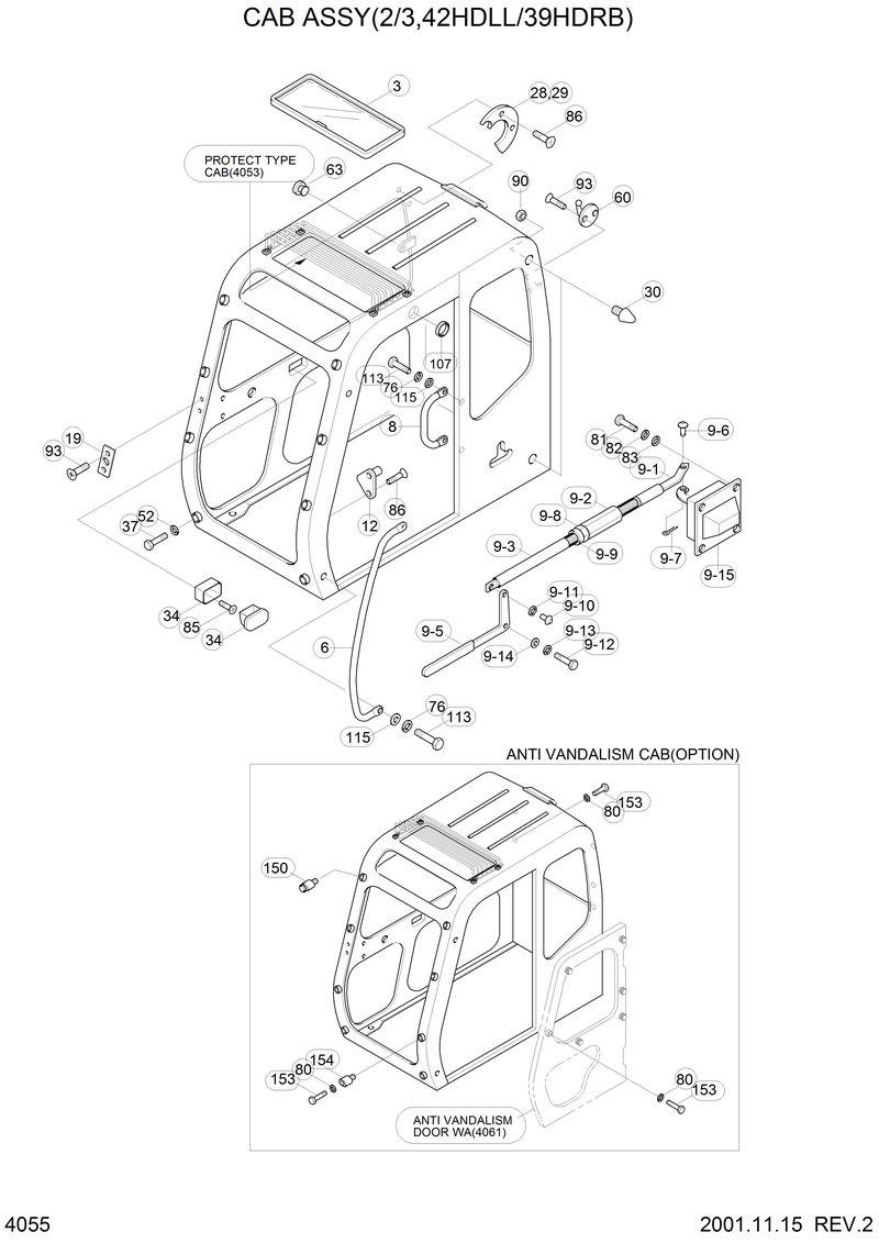 Схема запчастей Hyundai 42HDLL - CAB ASSY(2/3,42HDLL/39HDRB) 