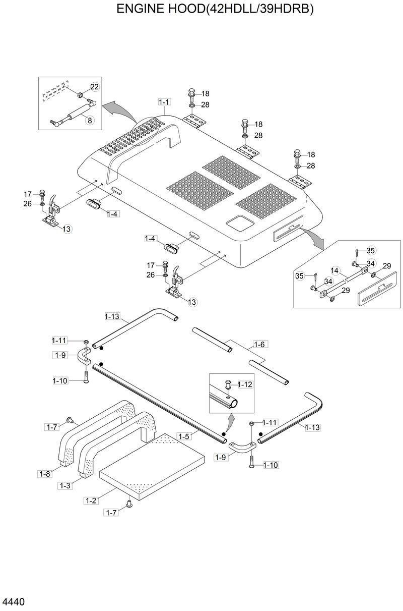 Схема запчастей Hyundai 42HDLL - ENGINE HOOD(42HDLL/39HDRB) 