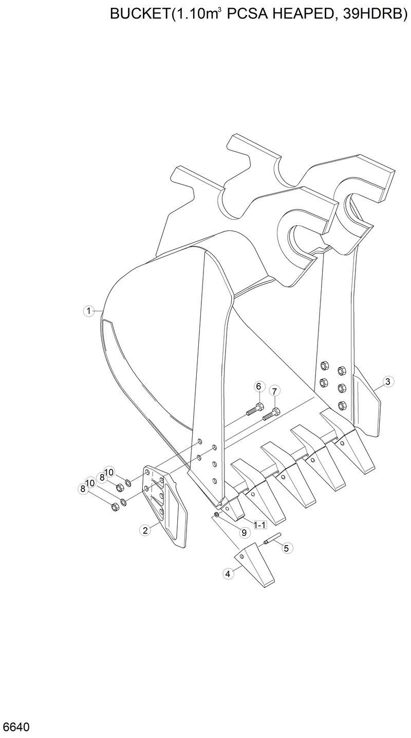 Схема запчастей Hyundai 42HDLL - BUCKET(1.10M3 PCSA HEAPED,39HDRB) 