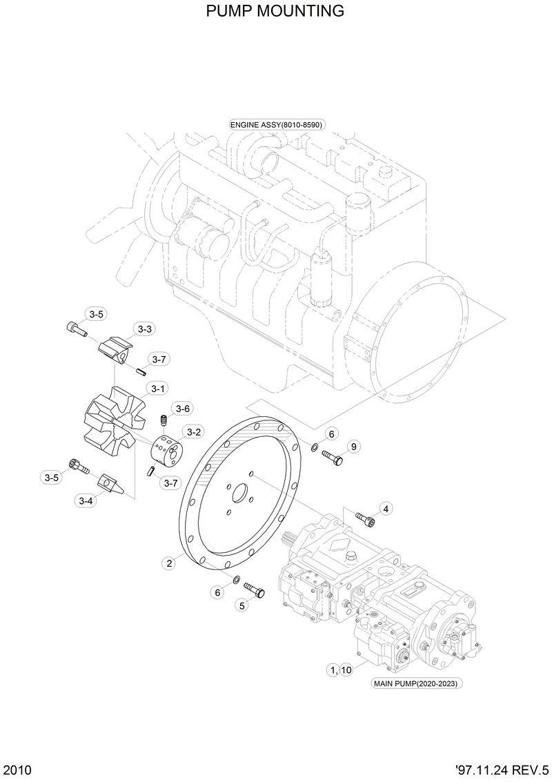 Схема запчастей Hyundai R210LC3LL - PUMP MOUNTING 