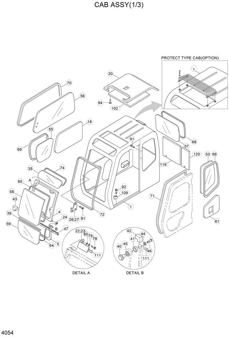 Схема запчастей Hyundai R210LC3LL - CAB ASSY(1/3) 