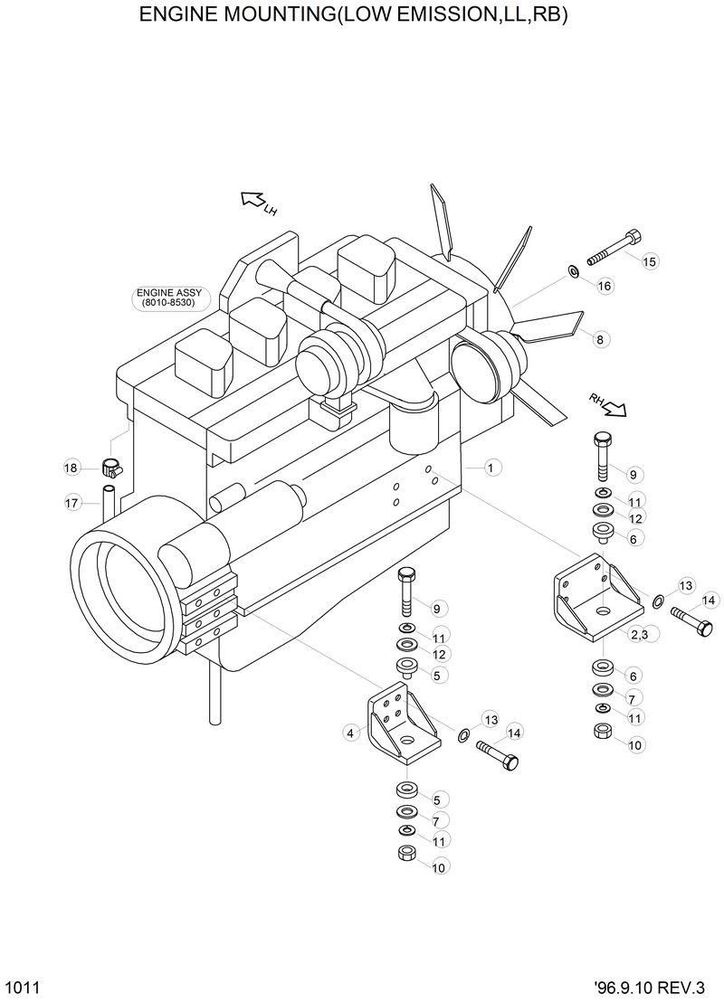 Схема запчастей Hyundai R290LC3LL - ENGINE MOUNTING(LOW EMISSION,LL,RB) 