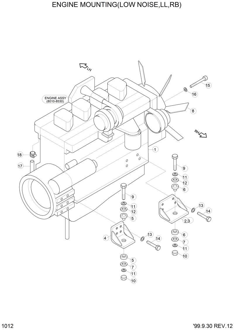 Схема запчастей Hyundai R290LC3LL - ENGINE MOUNTING(LOW NOISE,LL,RB) 
