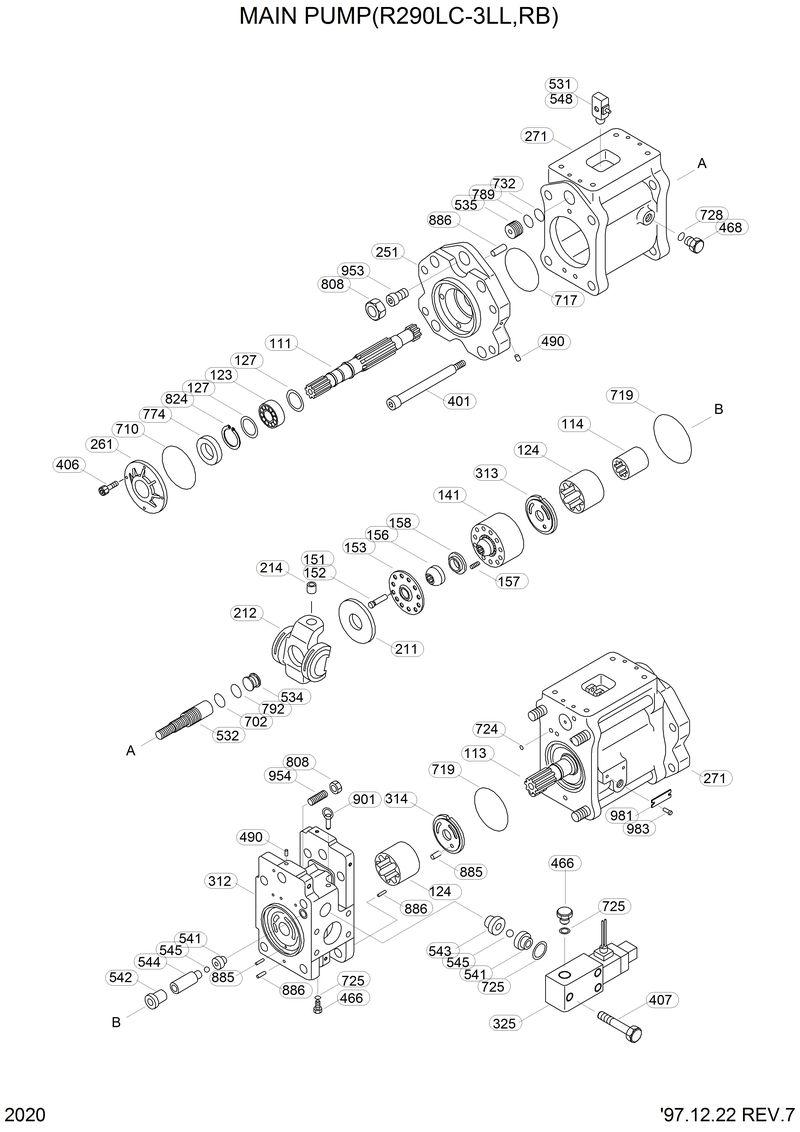 Схема запчастей Hyundai R290LC3LL - MAIN PUMP(R290LC-3LL,RB) 
