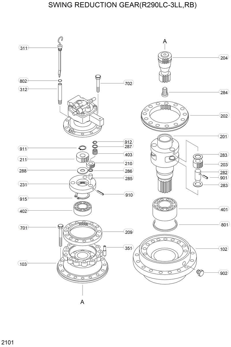 Схема запчастей Hyundai R290LC3LL - SWING REDUCTION GEAR(R290LC-3LL,RB) 