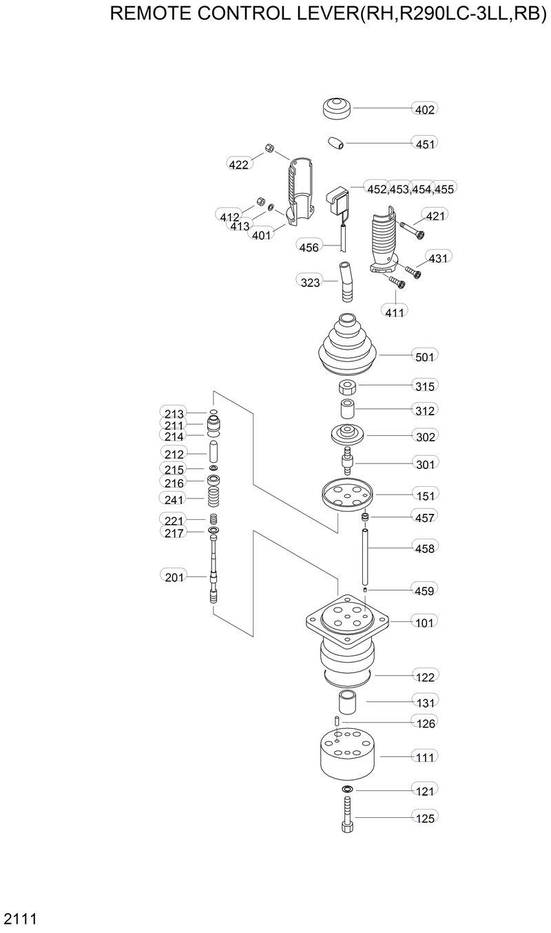 Схема запчастей Hyundai R290LC3LL - REMOTE CONTROL LEVER(RH,R290LC-3LL,RB) 