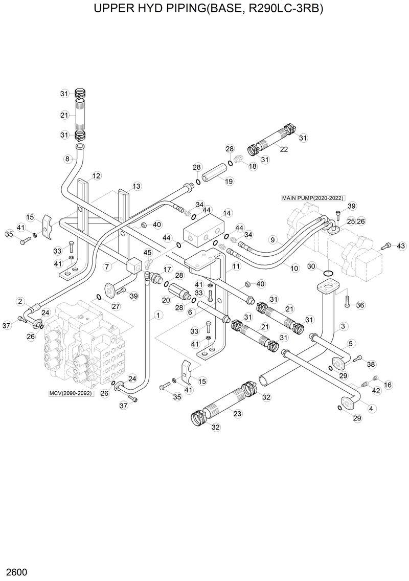 Схема запчастей Hyundai R290LC3LL - UPPER HYD PIPING(BASE, R290LC-3RB) 