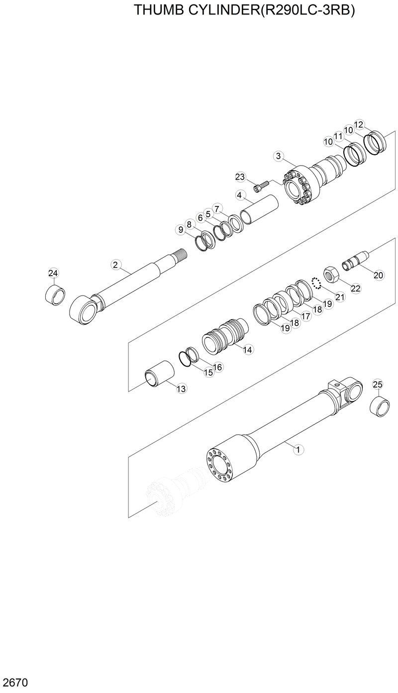 Схема запчастей Hyundai R290LC3LL - THUMB CYLINDER(R290LC-3RB) 