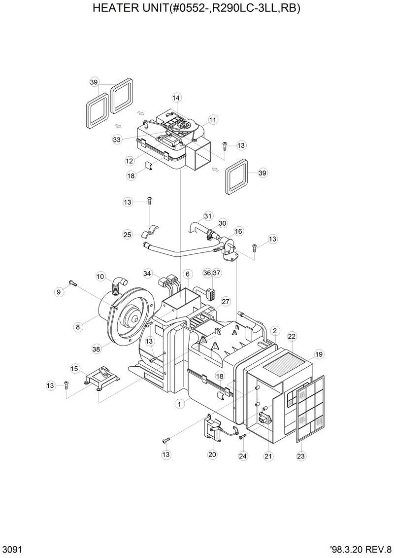 Схема запчастей Hyundai R290LC3LL - HEATER UNIT(#0552-,R290LC-3LL,L) 