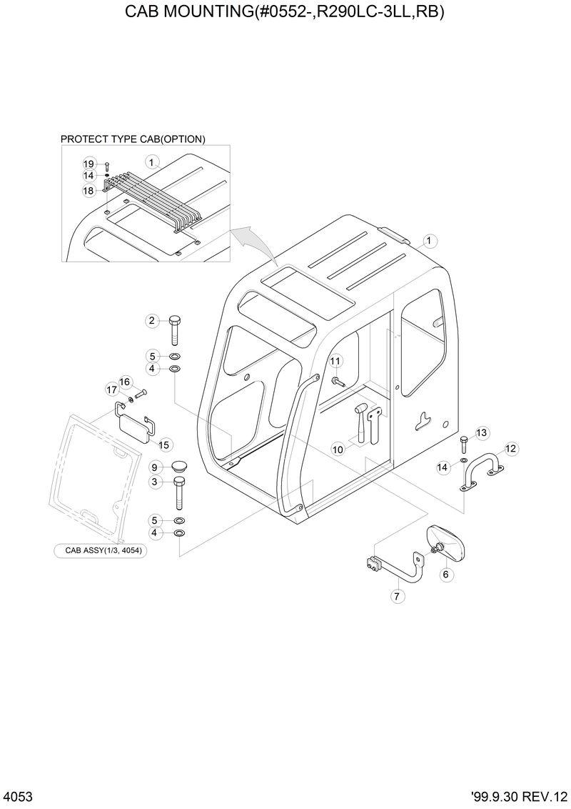 Схема запчастей Hyundai R290LC3LL - CAB MOUNTING(#0552-,R290LC-3LL,RB) 