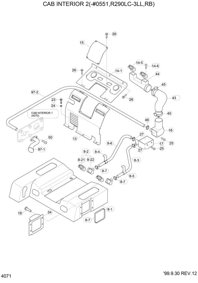 Схема запчастей Hyundai R290LC3LL - CAB INTERIOR 2(-#0551,R290LC-3LL,RB) 