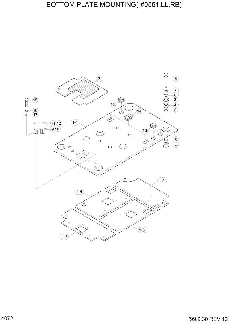 Схема запчастей Hyundai R290LC3LL - BOTTOM PLATE MOUNTING(-#0551,LL,RB) 
