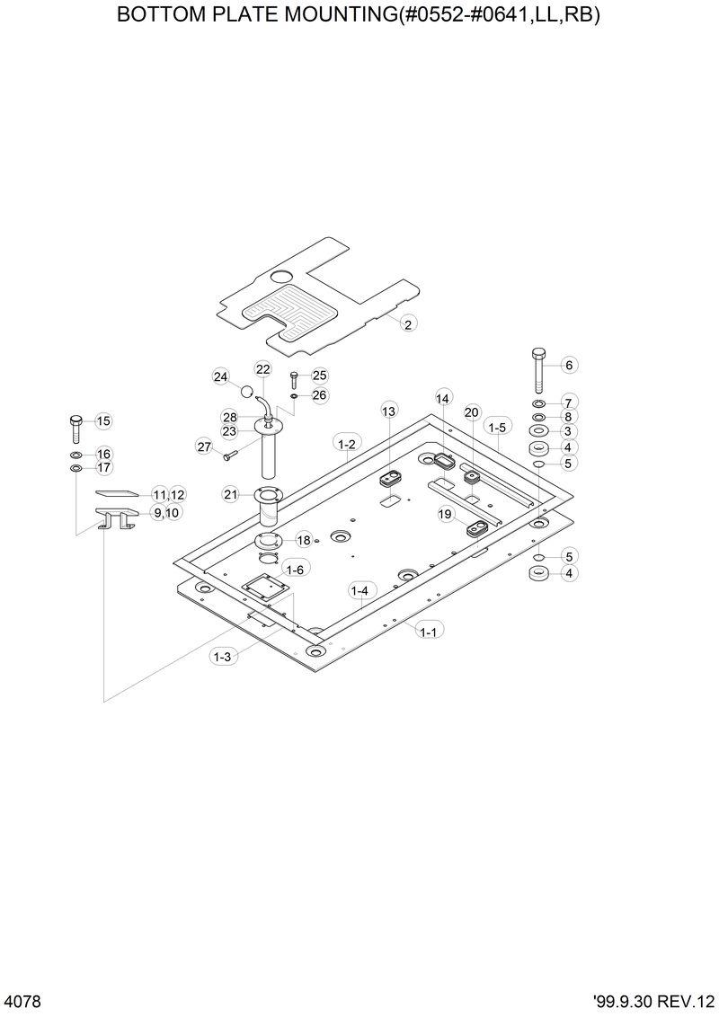 Схема запчастей Hyundai R290LC3LL - BOTTOM PLATE MTG(#0552-0641,LL,RB) 