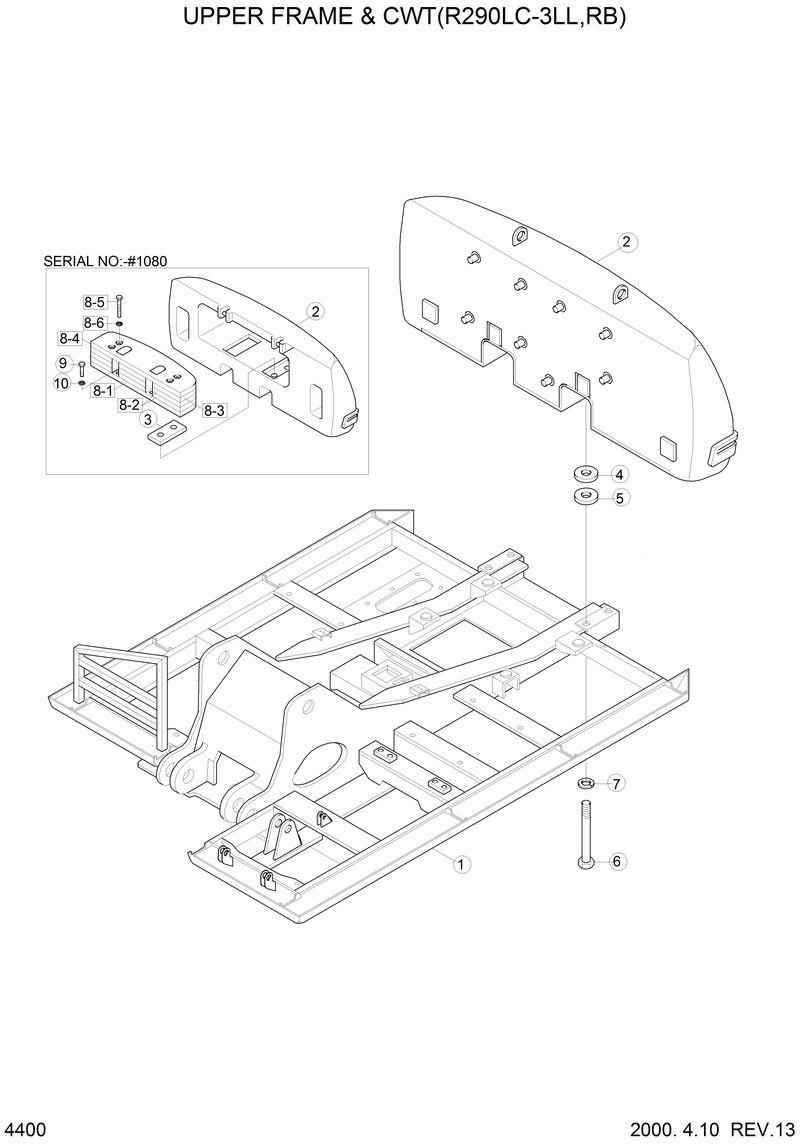 Схема запчастей Hyundai R290LC3LL - UPPER FRAME &amp; CWT(R290LC-3LL,RB) 