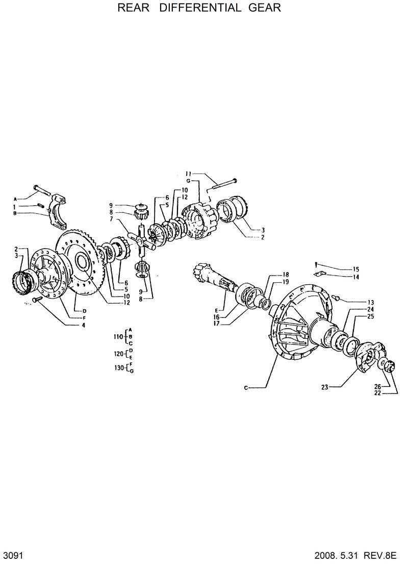 Схема запчастей Hyundai HL35C - REAR DIFFERENTIAL GEAR 