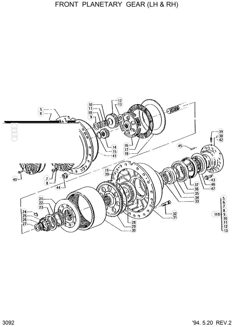 Схема запчастей Hyundai HL35C - REAR PLANETARY GEAR 1(LH &amp; RH) 