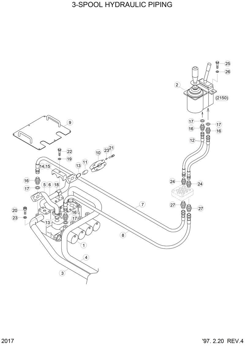 Схема запчастей Hyundai HL750 - PILOT HYDRAULIC PIPING(3-SPOOL) 