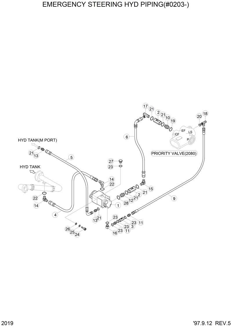 Схема запчастей Hyundai HL750 - EMER STEERING HYD PIPING(-#0202) 