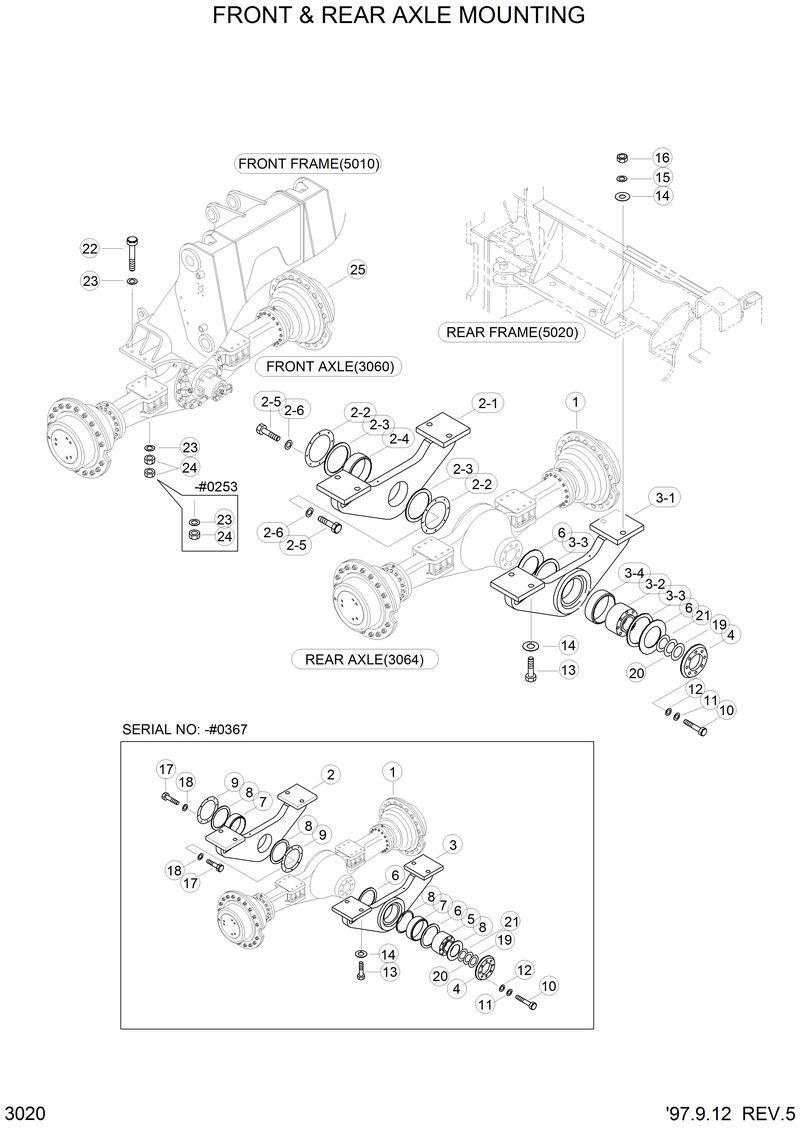 Схема запчастей Hyundai HL750 - FRONT &amp; REAR AXLE MOUNTING 