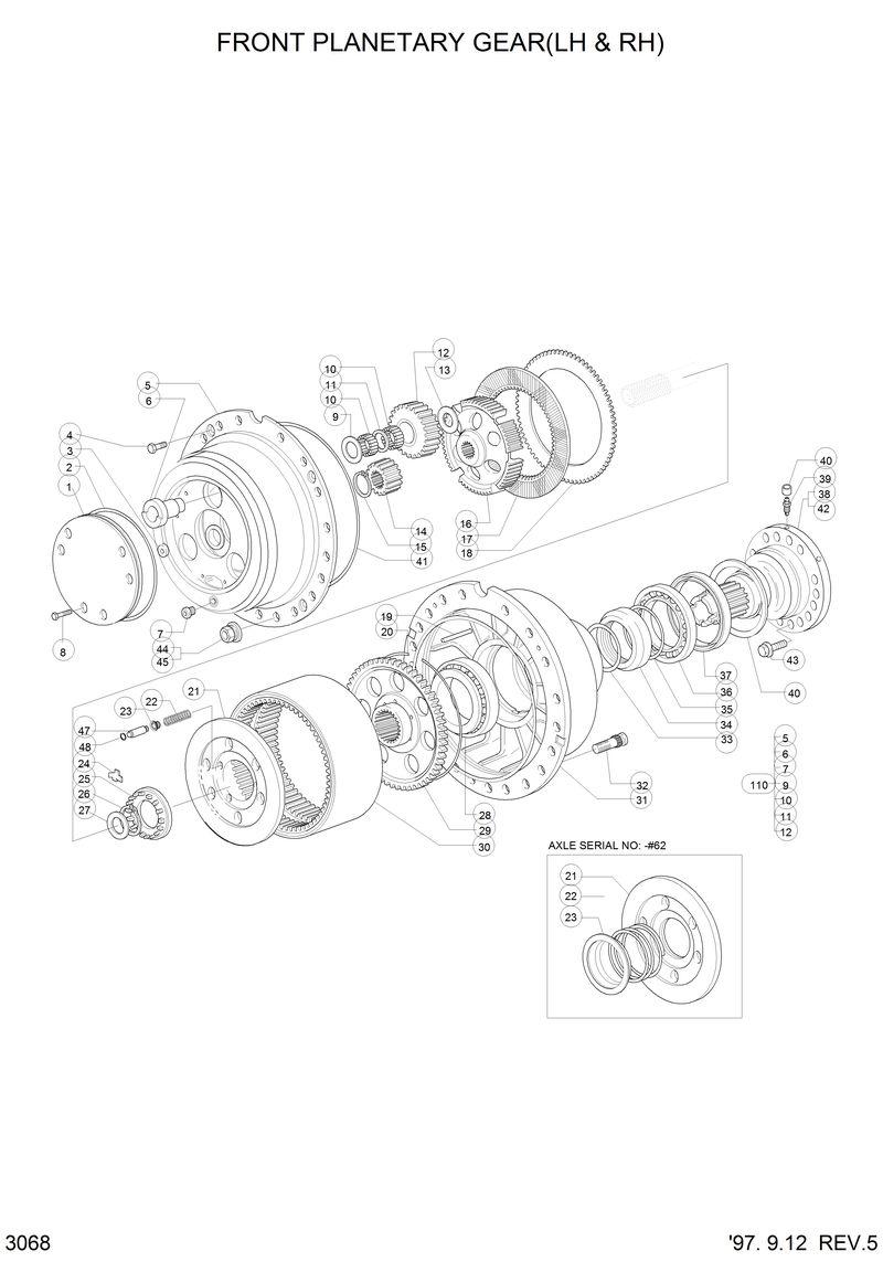 Схема запчастей Hyundai HL750 - FRONT PLANETARY GEAR(#0110-, LH &amp; RH) 