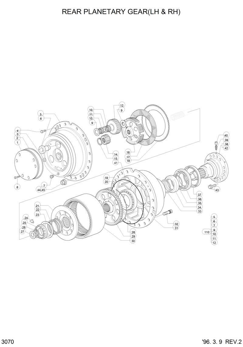 Схема запчастей Hyundai HL750 - REAR PLANETARY GEAR(-#0109, LH &amp; RH) 