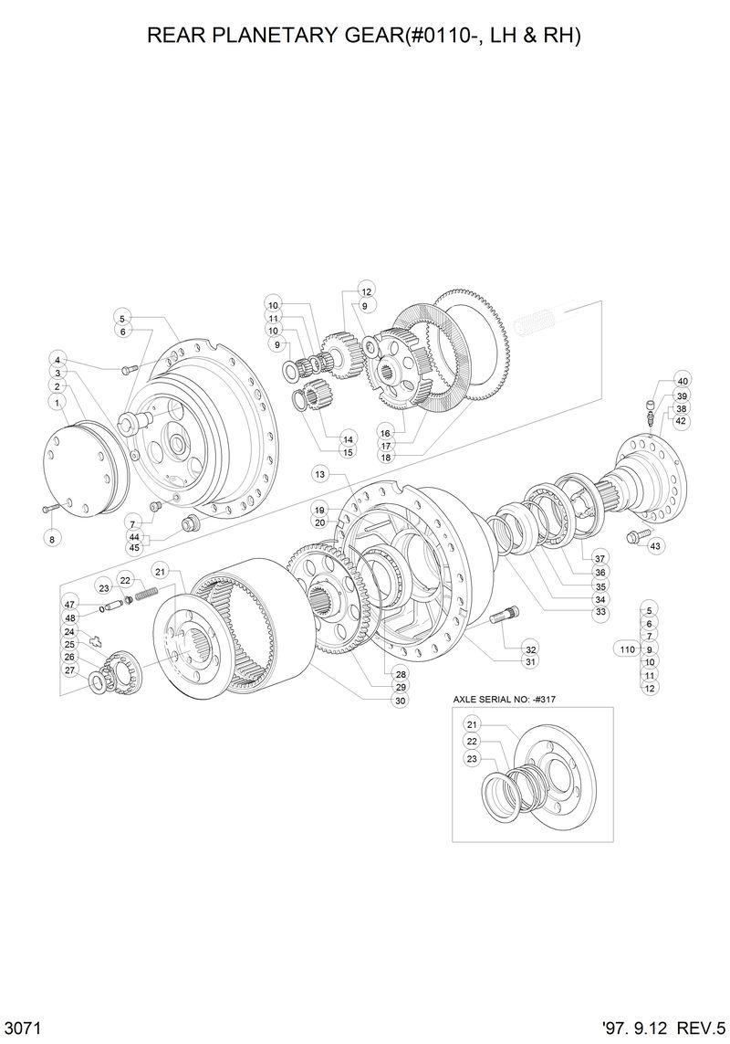 Схема запчастей Hyundai HL750 - REAR PLANETARY GEAR(#0110-, LH &amp; RH) 