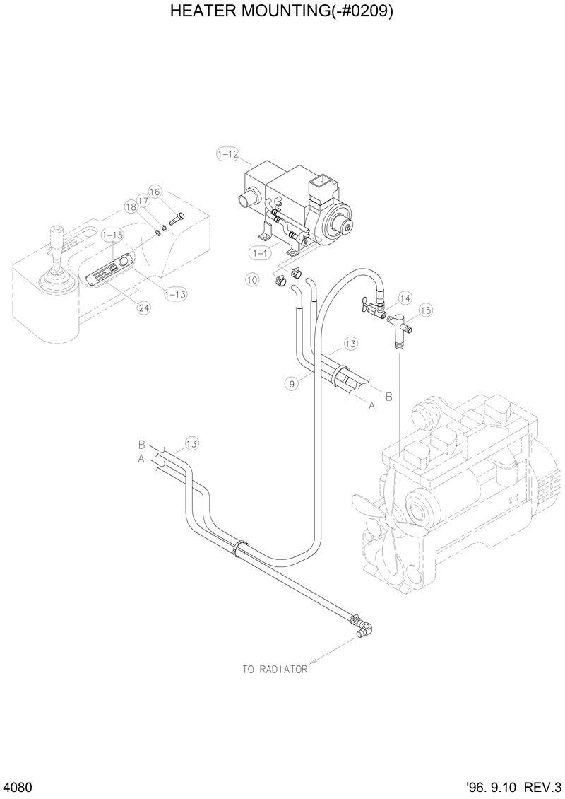 Схема запчастей Hyundai HL750 - HEATER MOUNTING(-#0209) 
