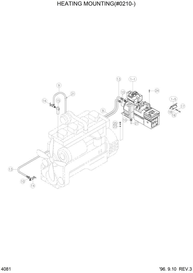 Схема запчастей Hyundai HL750 - HEATER MOUNTING(#0210-) 
