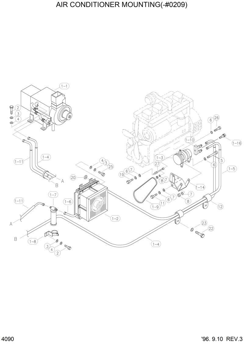 Схема запчастей Hyundai HL750 - AIR CONDITIONER MOUNTING(-#0209) 