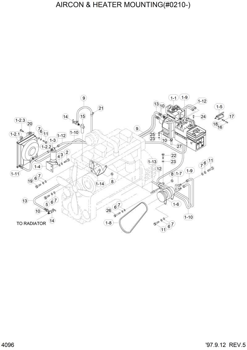 Схема запчастей Hyundai HL750 - AIR CON &amp; HEATER MOUNTING(#0210-) 