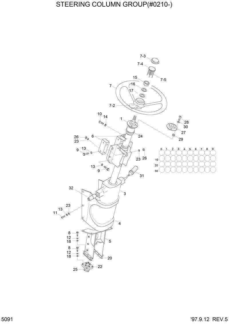 Схема запчастей Hyundai HL750 - STEERING COLUMN GROUP(#0210-) 