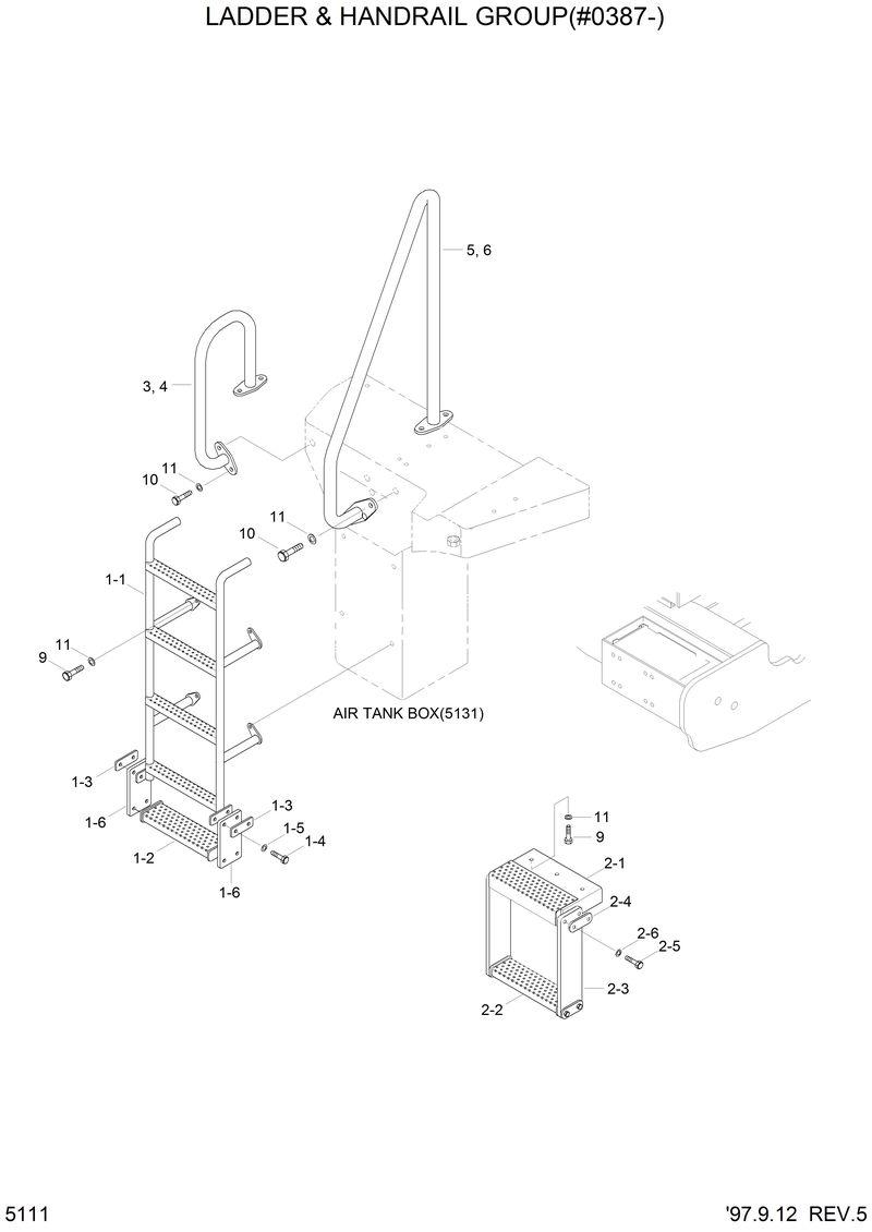 Схема запчастей Hyundai HL750 - LADDER &amp; HANDRAILGROUP(#0387-) 
