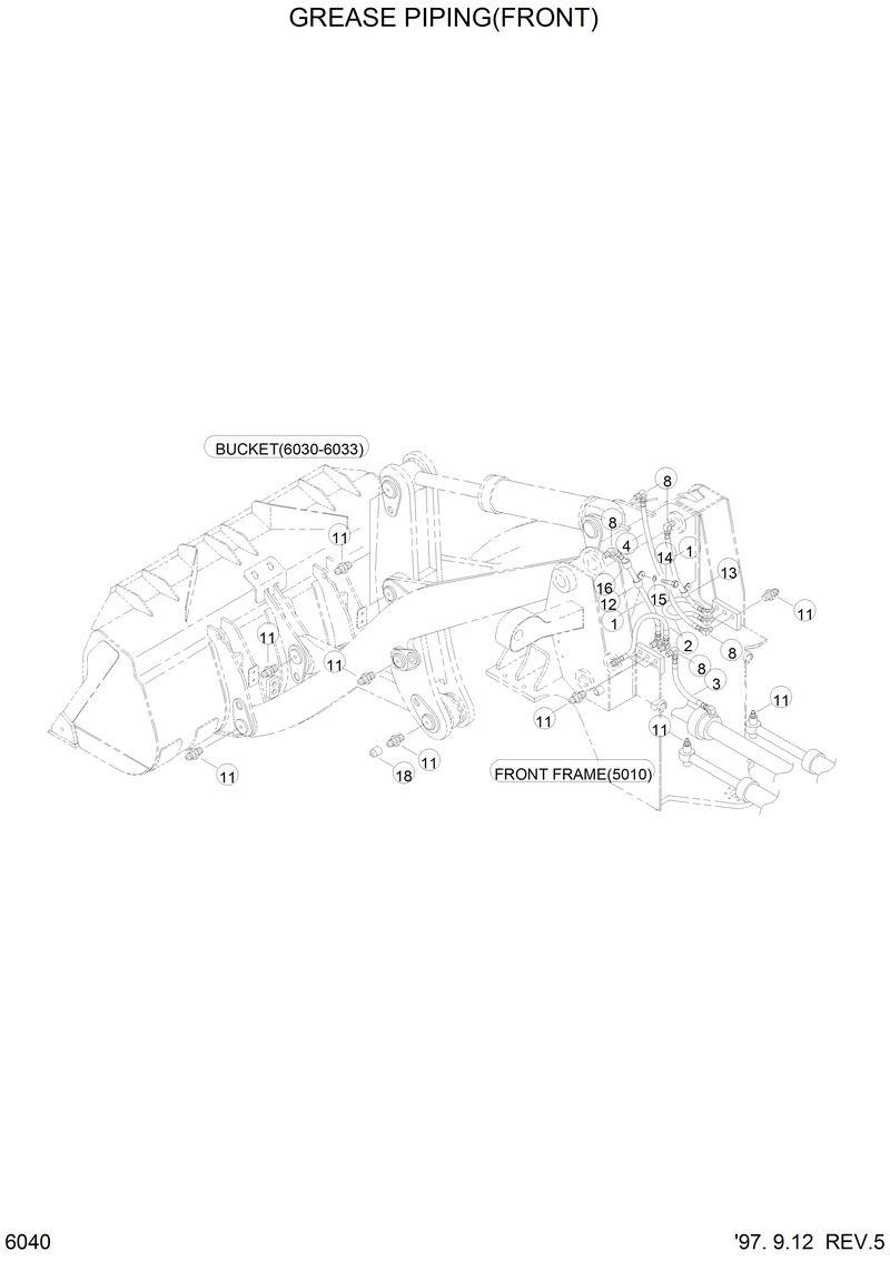 Схема запчастей Hyundai HL750 - GREASE PIPING(FRONT) 