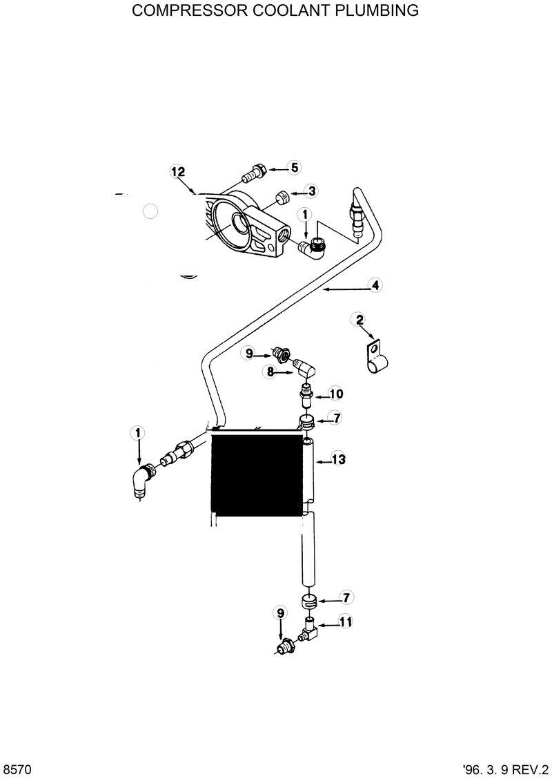 Схема запчастей Hyundai HL750 - COMPRESSOR COOLANT PLUMBING 