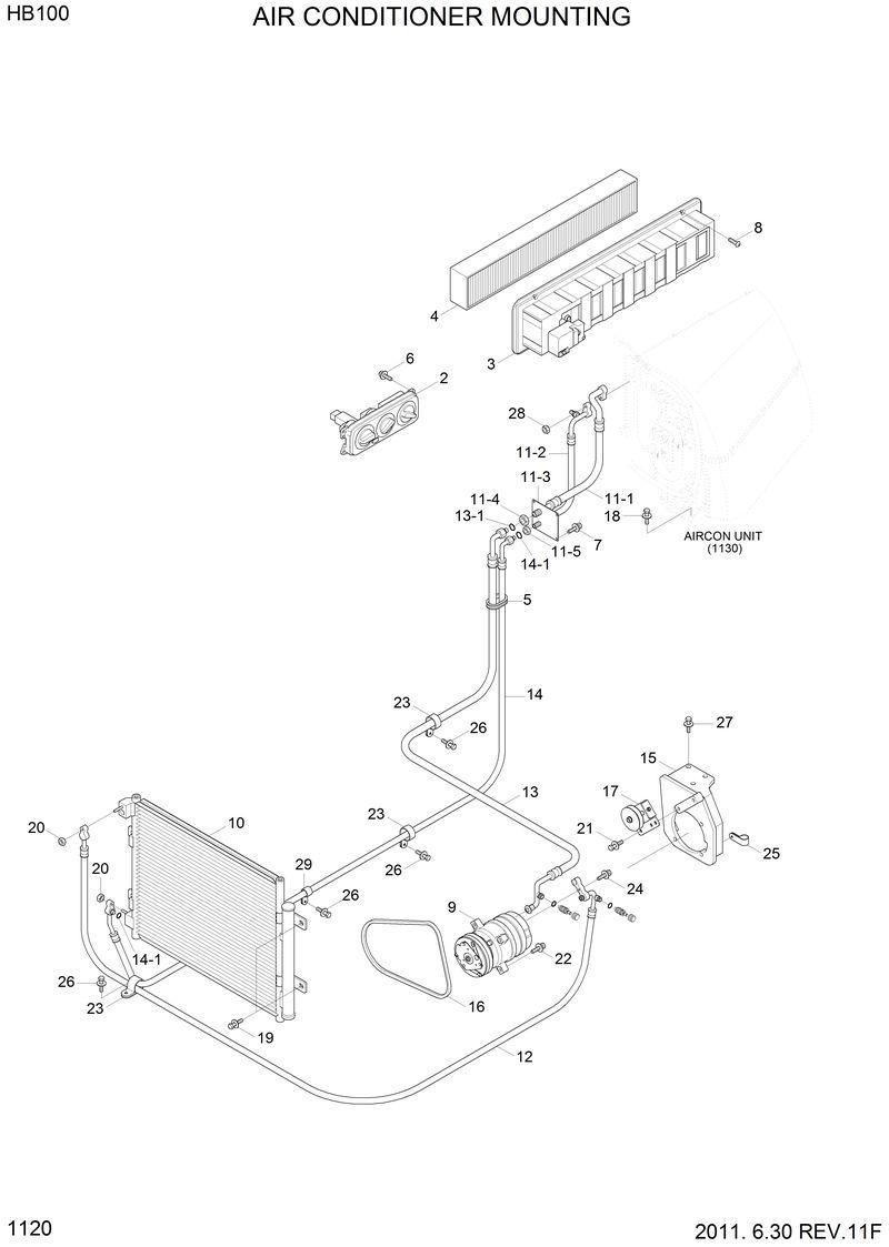 Схема запчастей Hyundai HB100 - AIR CONDITIONER MOUNTING 