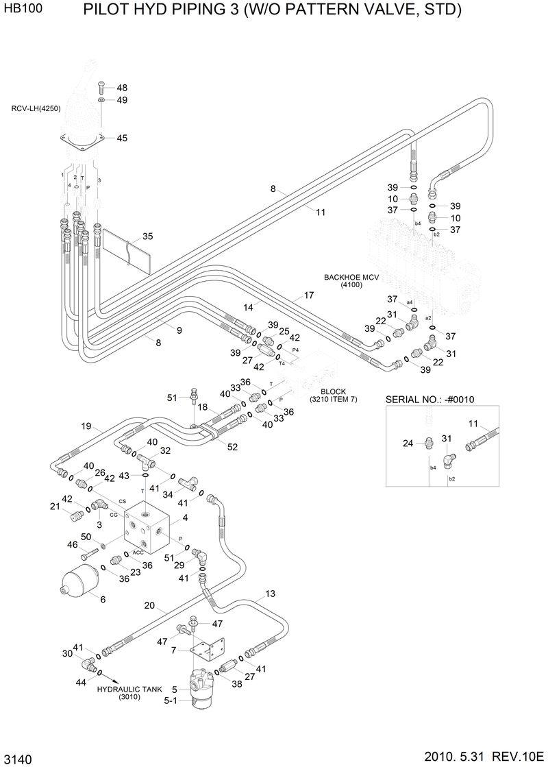Схема запчастей Hyundai HB100 - PILOT HYD PIPING 3 (W/O PATTERN VALVE) 