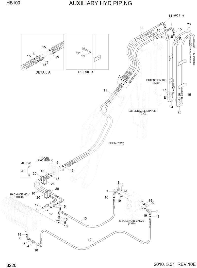 Схема запчастей Hyundai HB100 - AUXILIARY HYD PIPING 