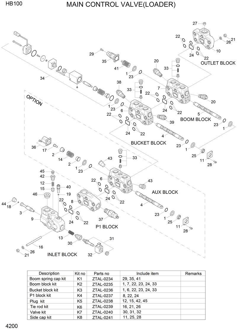 Схема запчастей Hyundai HB100 - MAIN CONTROL VALVE (LOADER) 