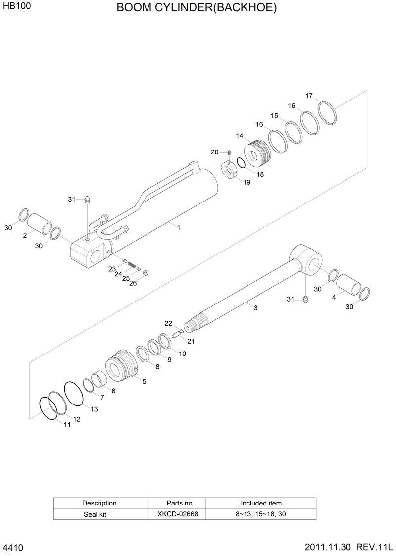 Схема запчастей Hyundai HB100 - BOOM CYLINDER (BACKHOE) 