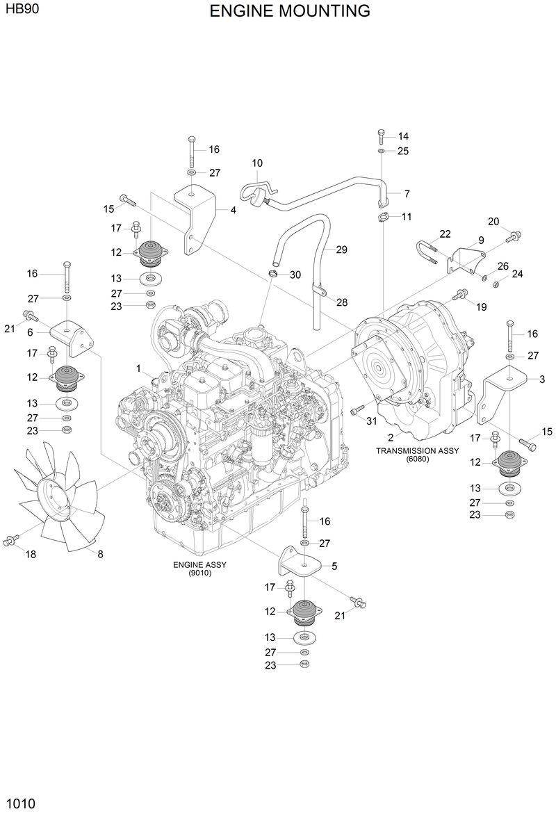 Схема запчастей Hyundai HB90 - ENGINE &amp; TRANSMISSION MOUNTING 