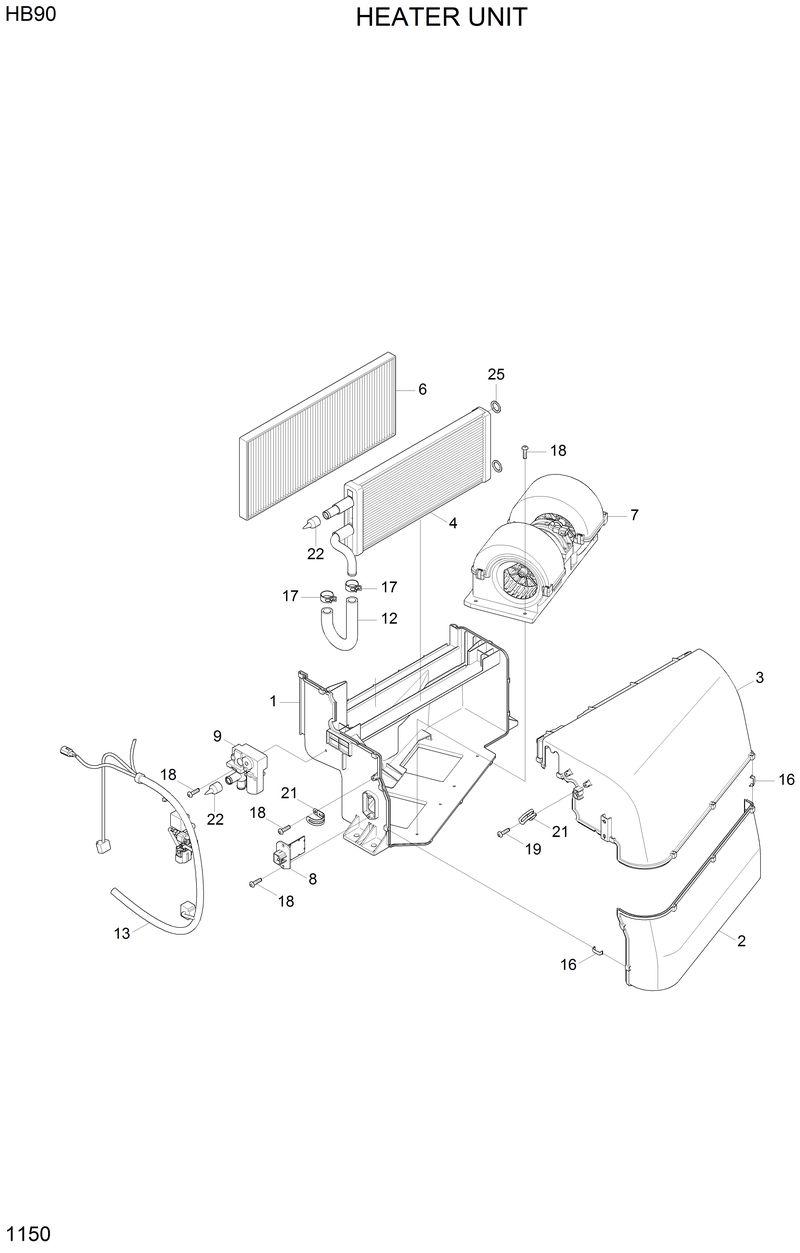 Схема запчастей Hyundai HB90 - HEATER UNIT 