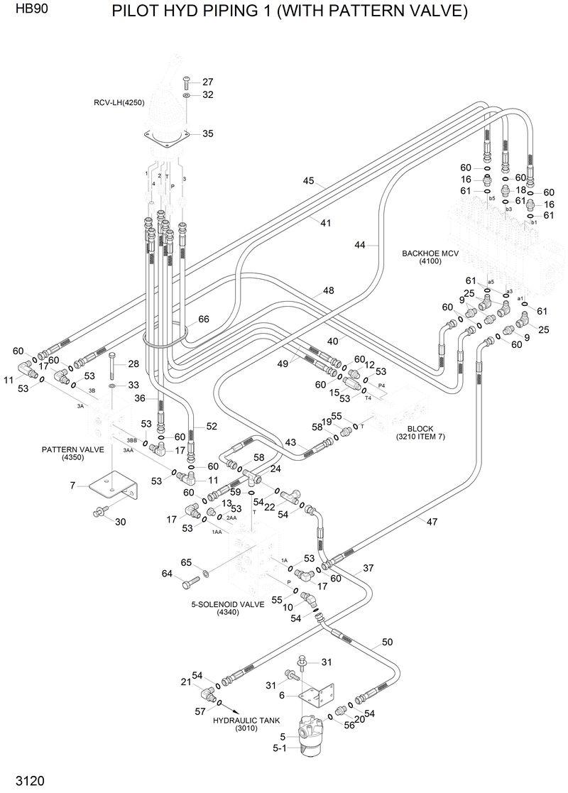 Схема запчастей Hyundai HB90 - PILOT HYD PIPING 1 (WITH PATTERN VALVE) 