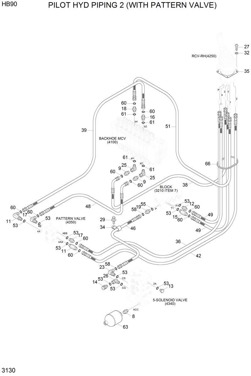 Схема запчастей Hyundai HB90 - PILOT HYD PIPING 2 (WITH PATTERN VALVE) 